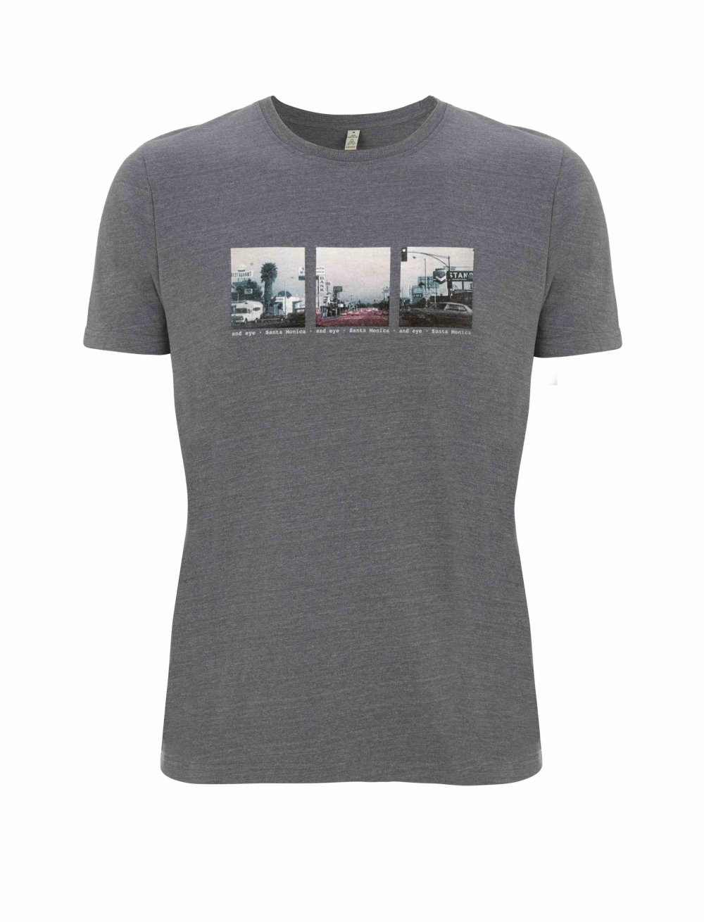 Recycled classic t-shirt with a vintage image of Santa Monica